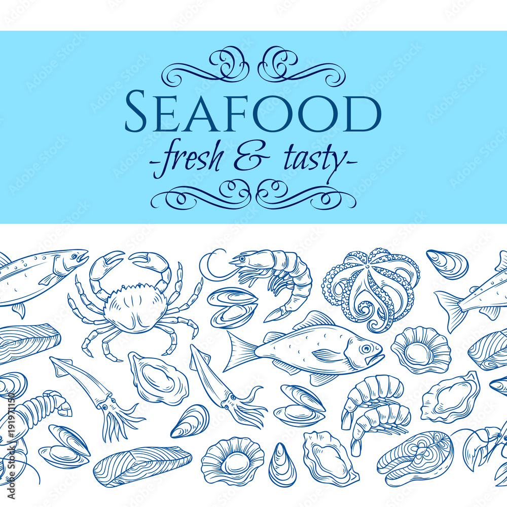 Naklejka premium seamless border with seafood