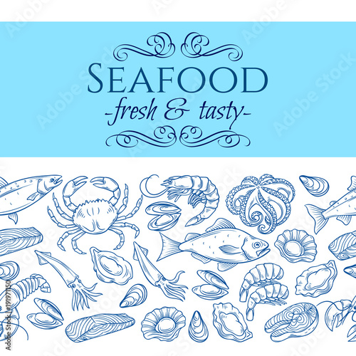 seamless border with seafood