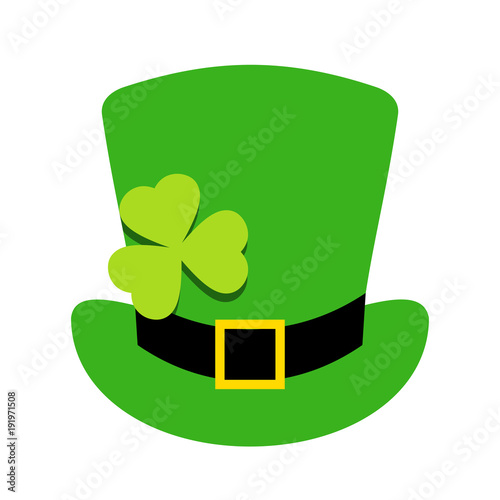 Leprechaun hat with shamrock leaf vector icon