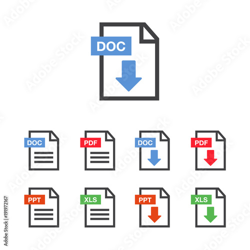 Document icon set. File Icons. PDF file download icon
