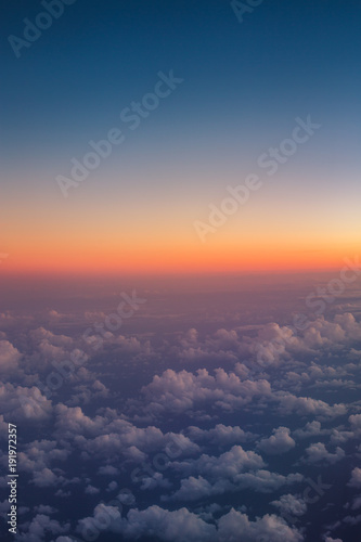 Flying above the clouds. view from the airplane