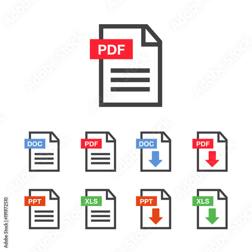 PDF file download icon. Document text, symbol web. Document icon set