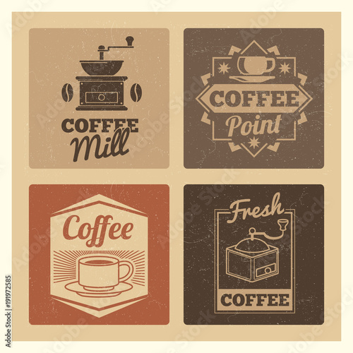 Coffee shop market or cafe or restaurant vintage banners labels set
