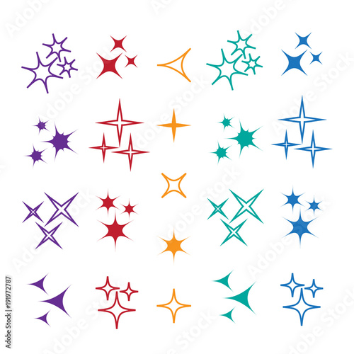 Sparkle lights stars set. Bright firework, decoration twinkle, shiny flash