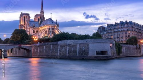 Purple evening of Notre-Dame Cathedral & Seine River