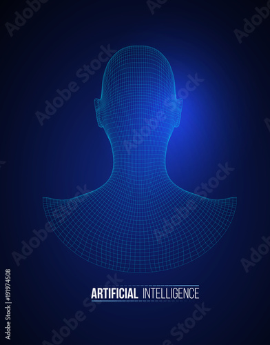 3d head wireframe vector. Drawing of wireframe head 3d model. Vector illustration.
