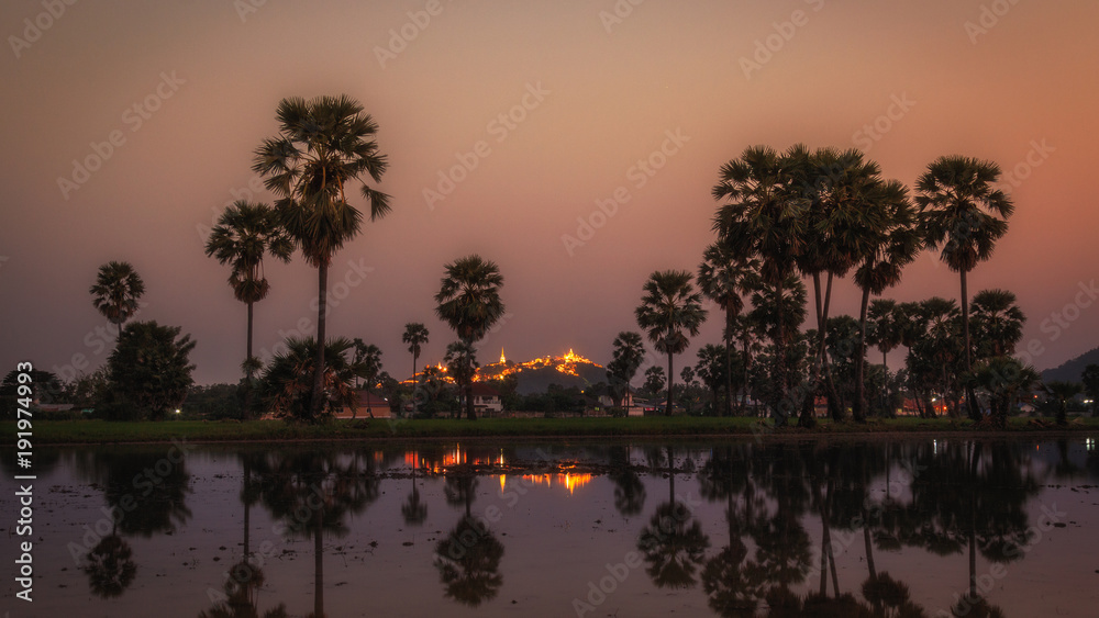 Sugar palm,The evening, at Phra Nakhon Khiri, Phetchaburi Province, Thailand.