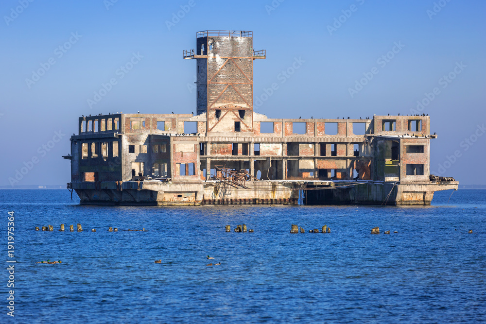 Fototapeta premium World war II torpedo platform at Baltic Sea in Babie Doly, Poland;