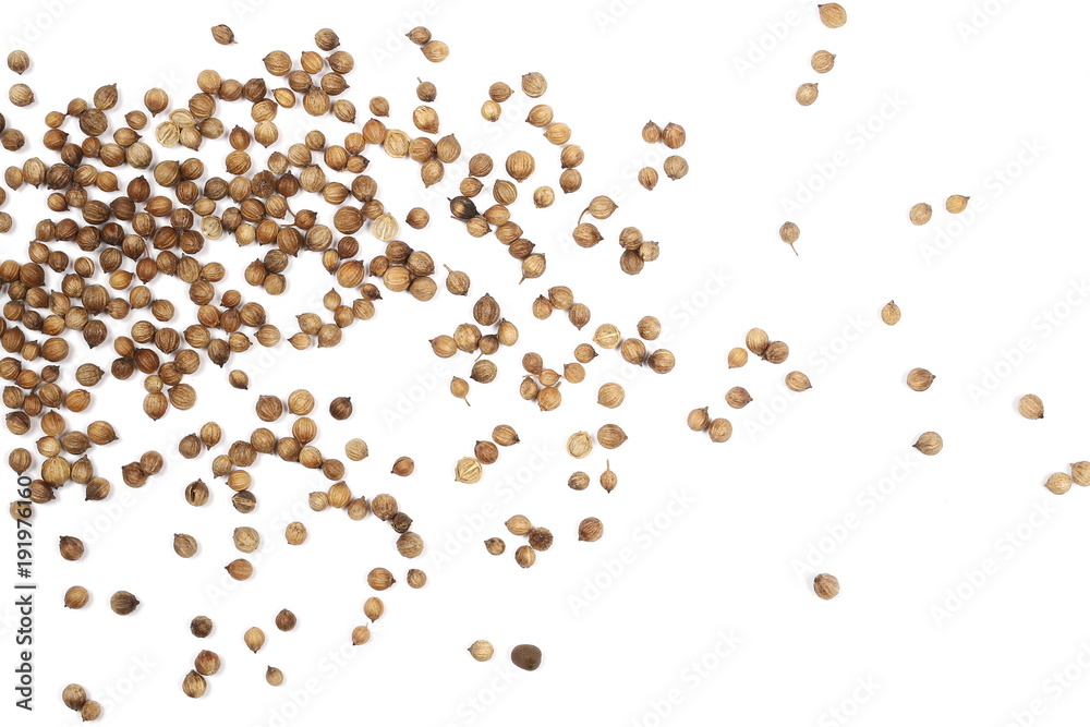 Coriander seeds isolated on white background, top view Coriander seeds isolated on white background, top view