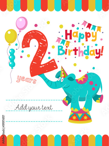 Happy birthday. The invitation to the birthday in the style of a circus show. Vector illustration.