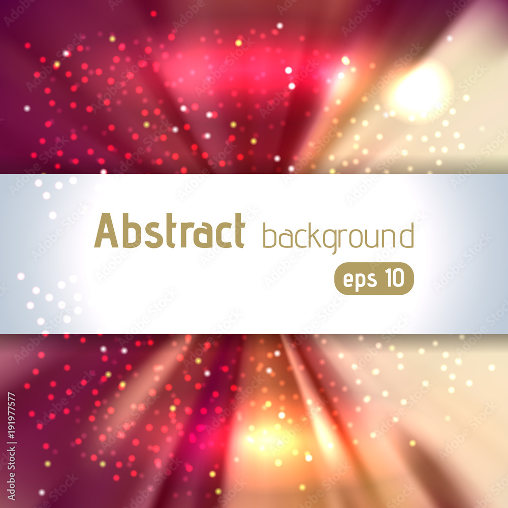 Obraz premium Vector illustration of abstract background with blurred magic light rays, vector illustration. Red, beige, white colors.