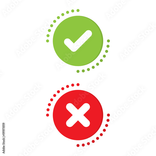 Green check mark and red X mark Right and Wrong. Vector illustration business icon concept.