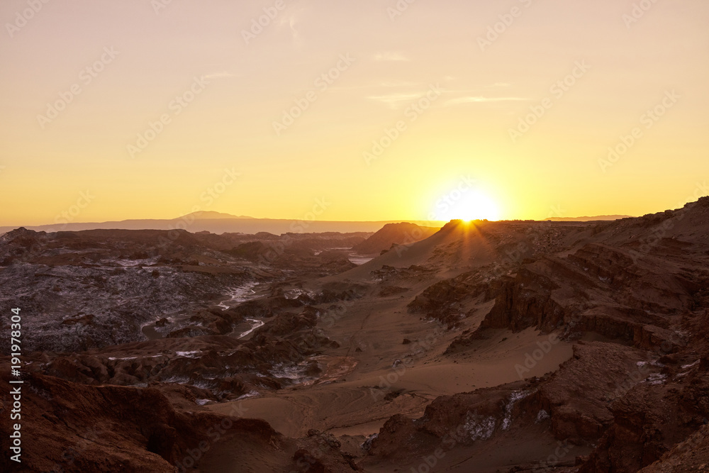 Spectacular Panorama of a Golden Sunset Above the Atacama Desert