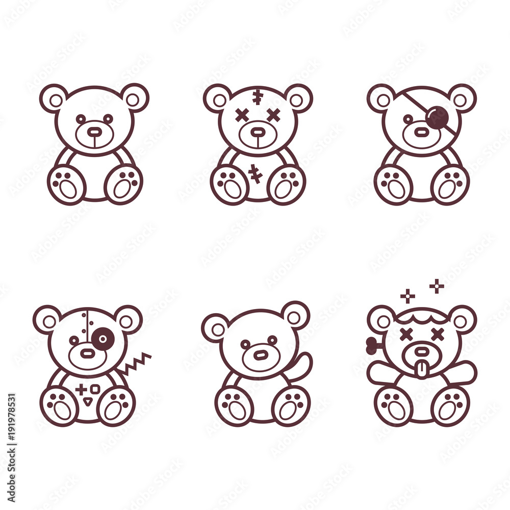 Teddy bear line  vector set