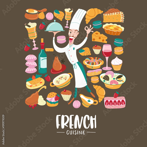 The French cuisine. Menu. A set of French dishes.