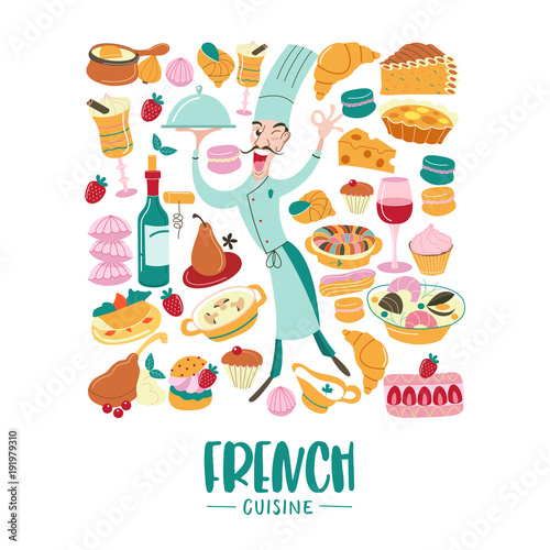 The French cuisine. Menu. A set of French dishes.