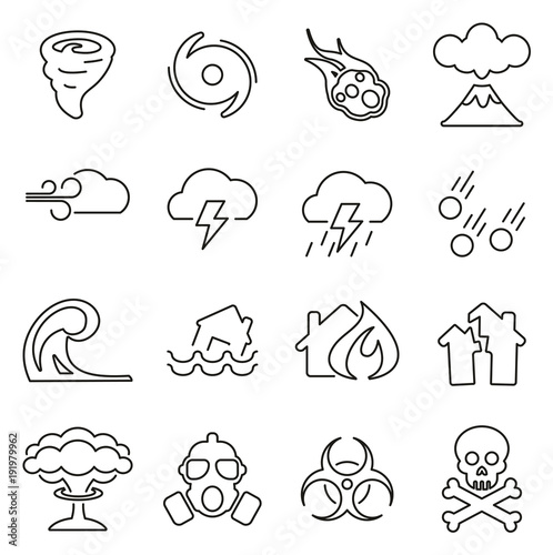 Armageddon or Disaster Icons Thin Line Vector Illustration Set