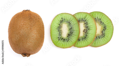 sliced kiwi fruit isolated on white background. Flat lay pattern. Top view