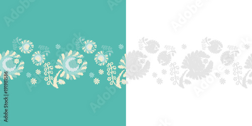 Set of 2 Seamless floral pattern. Flowers background. Embroidery on fabric. Scribble texture. Textile rapport.