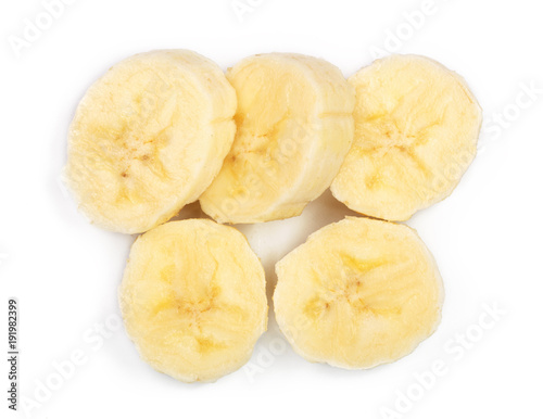 banana sliced isolated on white background. Top view. Flat lay