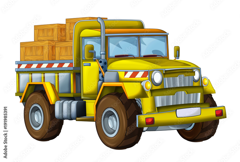 cartoon happy and funny construction site truck -  on white background - illustration for children
