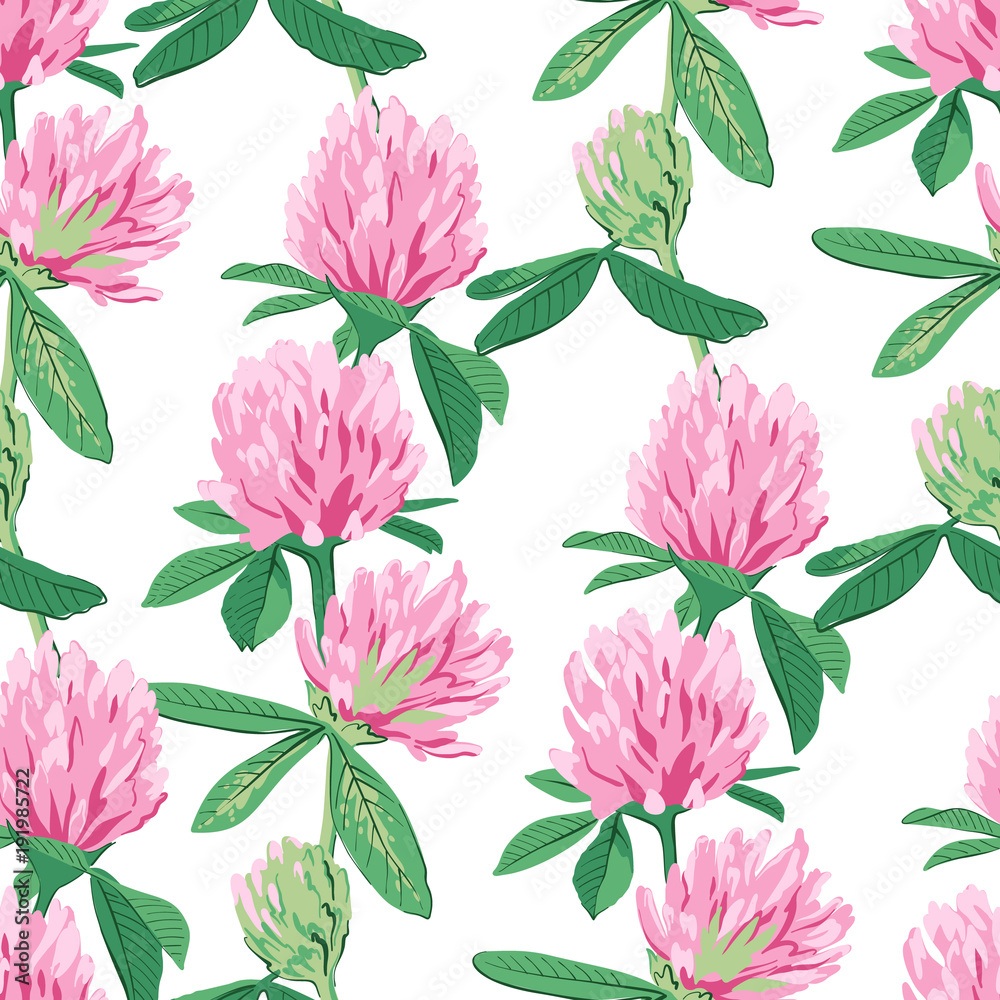 Floral seamless pattern with red clover.