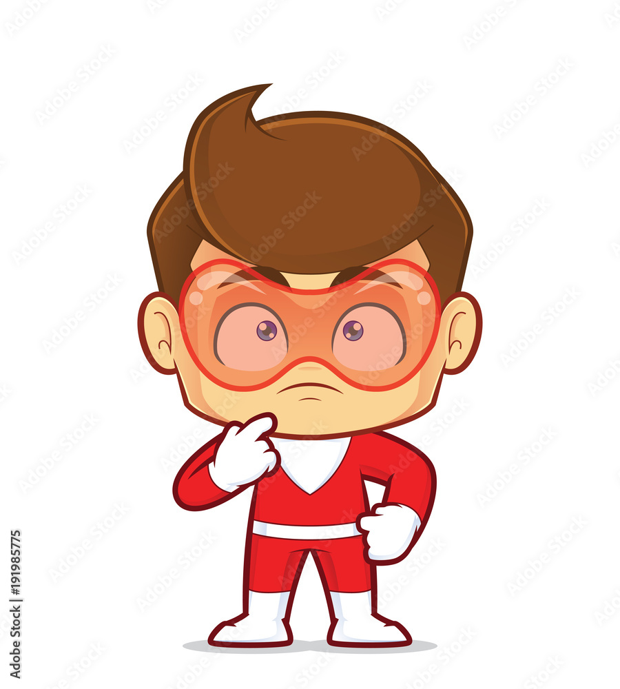 Clipart picture of a superhero cartoon character thinking