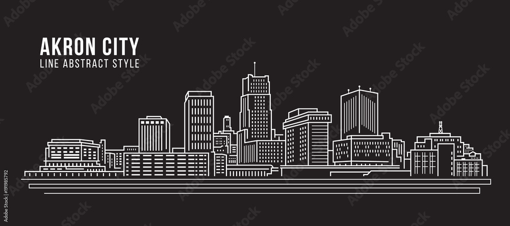 Cityscape Building Line art Vector Illustration design - Akron city