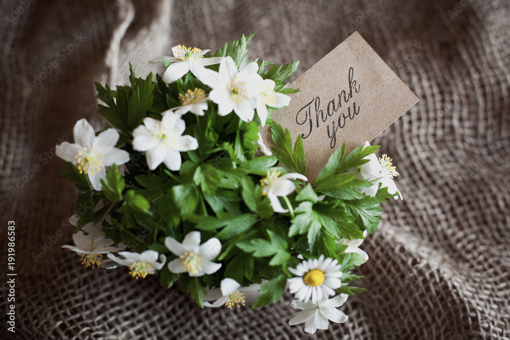 bouquet of spring anemones with a