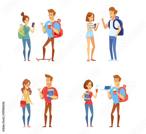 Vector students. Vector set of characters. Illustration in a flat style isolated on white.