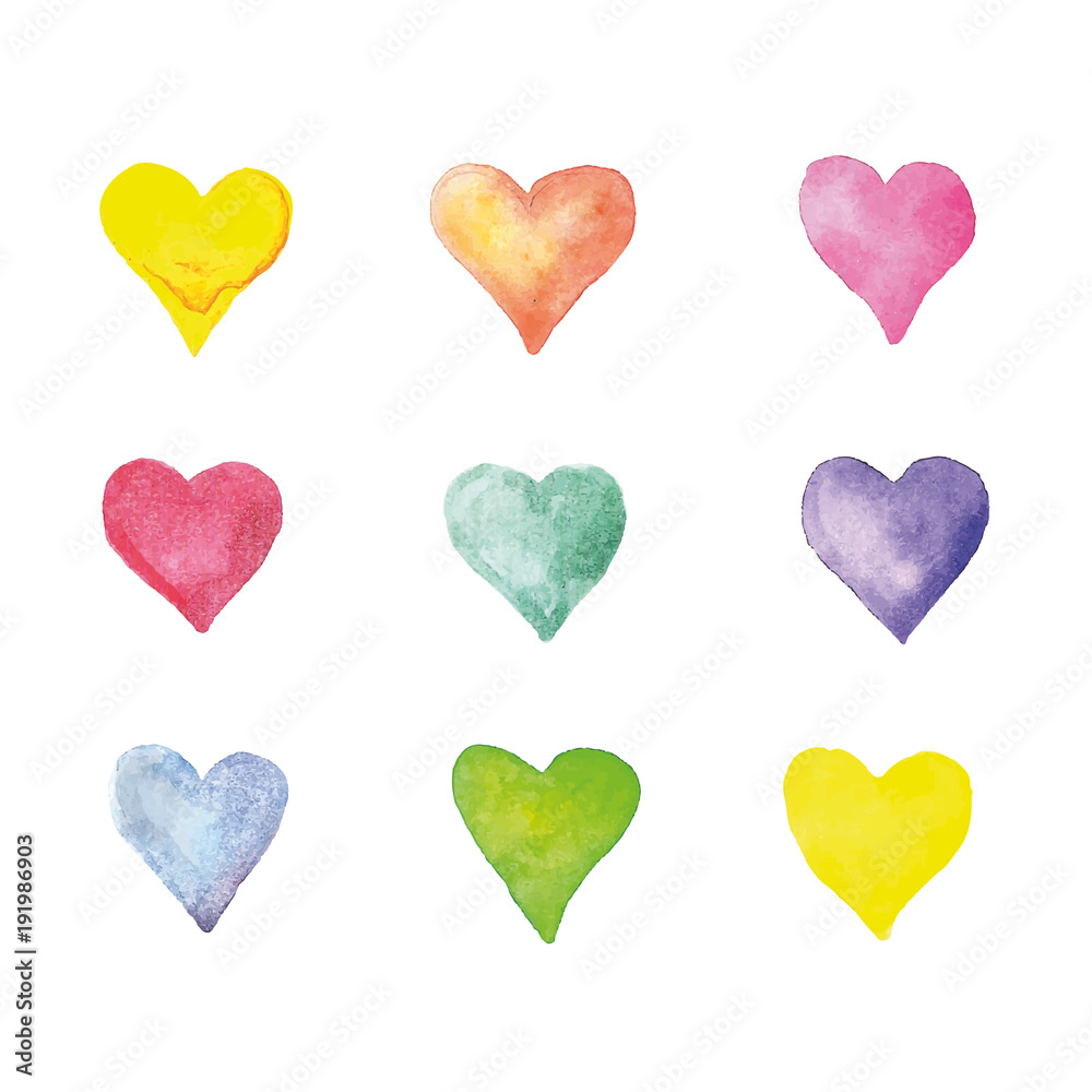 Beautiful Vector illustration pattern with watercolor hearts. Vector design isolated on white background aquarelle illustration