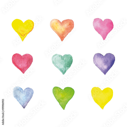 Beautiful Vector illustration pattern with watercolor hearts. Vector design isolated on white background aquarelle illustration
