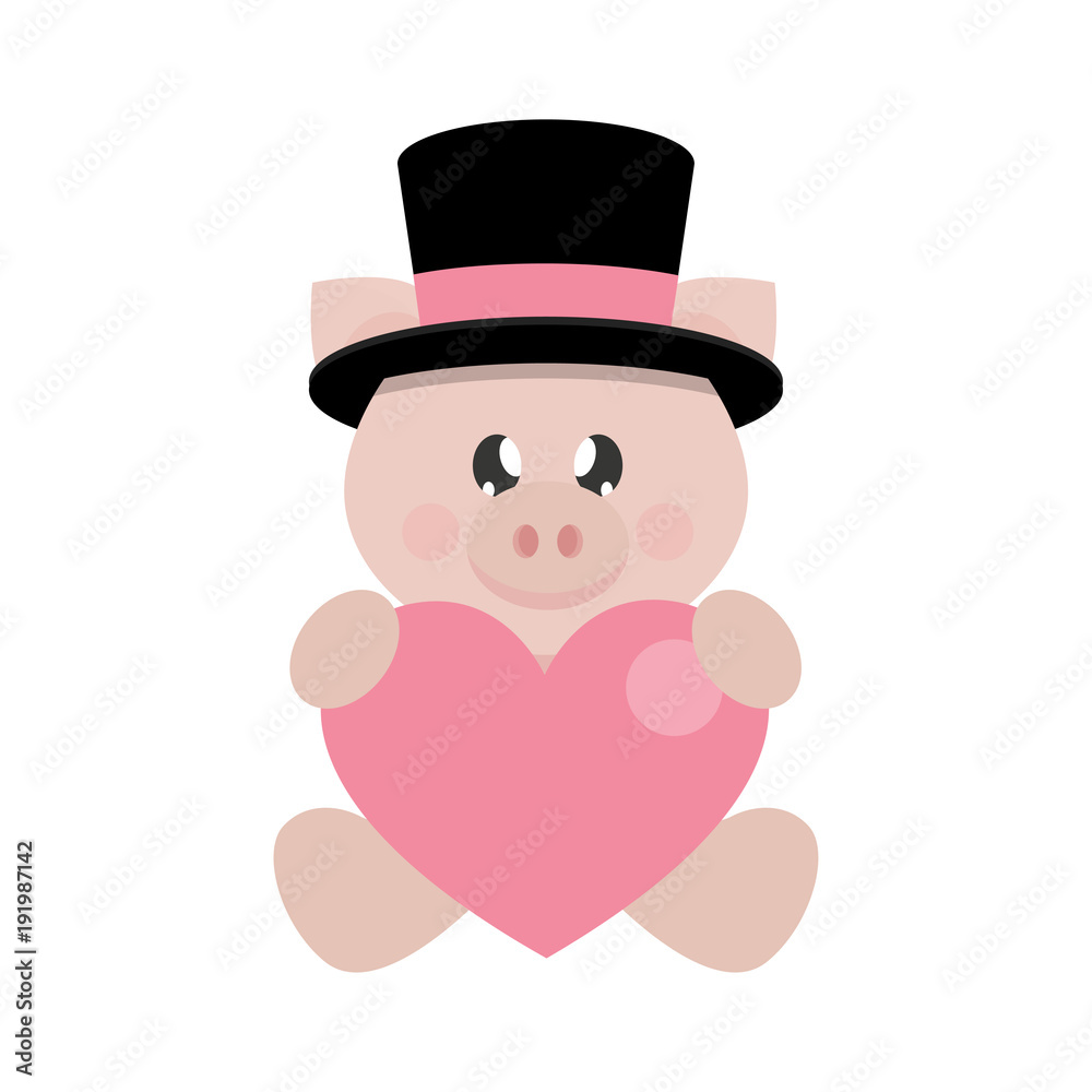 cartoon cute pig ih hat sitting with heart cartoon cute pig ih hat sitting with heart