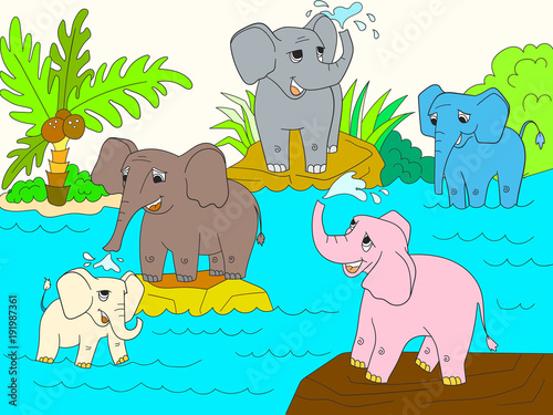 Family of African elephants color book for children cartoon vector