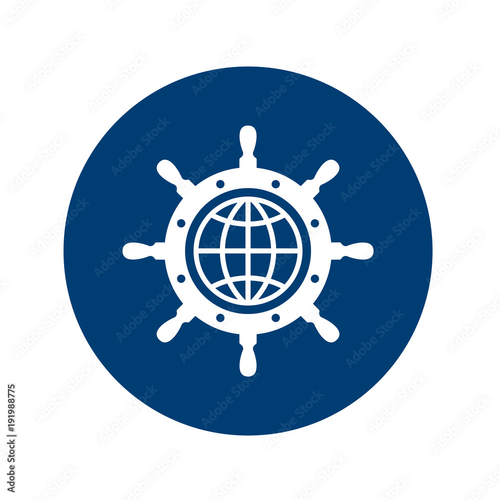 Icono plano mundo en timon en circulo azul Icono plano mundo en timon en circulo azul