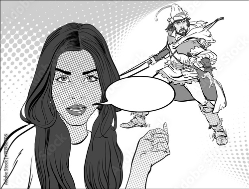 Girl dreaming of the knight. Girl demanding a knight. Demanding girl. Girl dreaming about a knight. Girl's dream of a defender