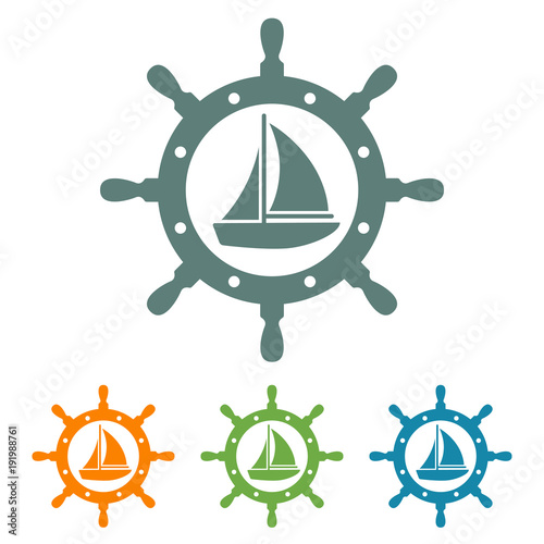 Icono plano velero en timon en varios colores