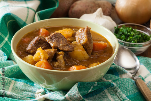 Irish stew made with beef, potatoes, carrots and herbs