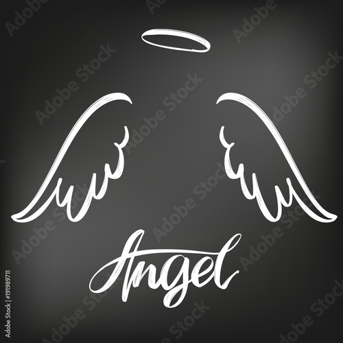 Angel wings icon sketch collection, religious calligraphic text symbol of Christianity hand drawn vector illustration sketch, drawn in chalk on a black Board