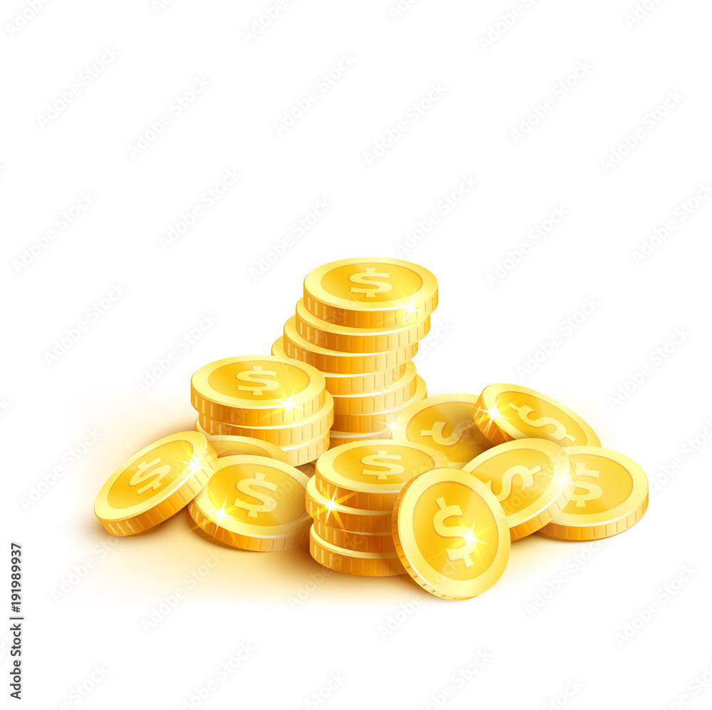 Vector coins icon of golden dollar coin cent pile Vector coins icon of golden dollar coin cent pile