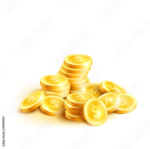 Vector coins icon of golden dollar coin cent pile