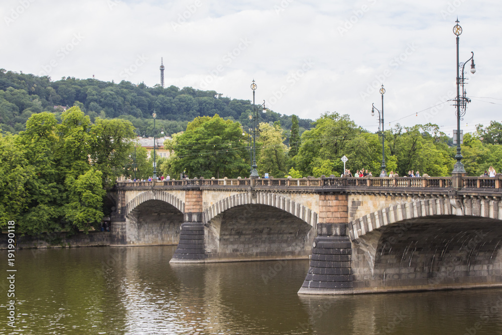 View of the bridge over the river Vltava in Prague. Czech Republic