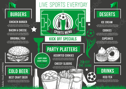 Vector soccer bar football beer pub meals menu
