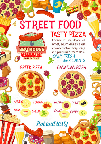 Vector street food burgers pizza menu poster