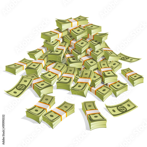 Set of money. Packing in bundles of bank notes. Isolated on white background.