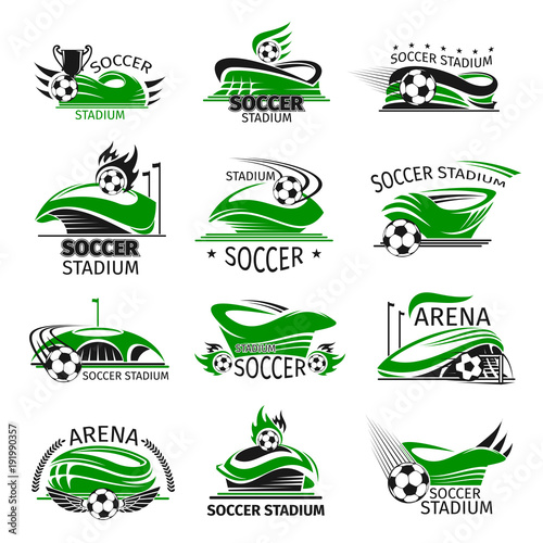 Vector football isolated icons of soccer arena