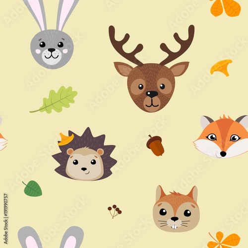 Seamless pattern with forest animals. Vector illustration.