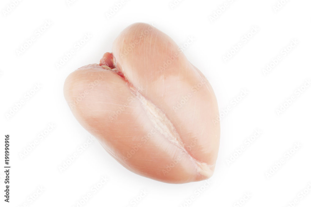 Raw chicken breast fillets isolated on white background, top view. Raw chicken breast fillets isolated on white background, top view.