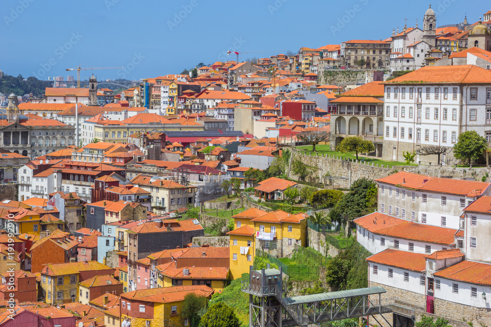 Porto skyline with rooftops and colorful houses