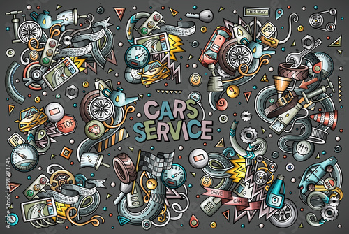 Vector cartoon set of Automobile objects